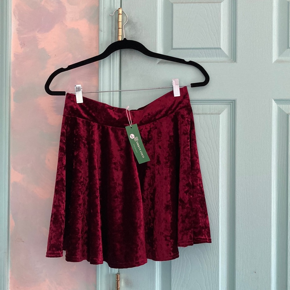 Maroon velvet skater skirt